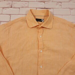 Saks Fifth Avenue Linen Shirt Mens Large Button Up Light Orange Long Sleeve